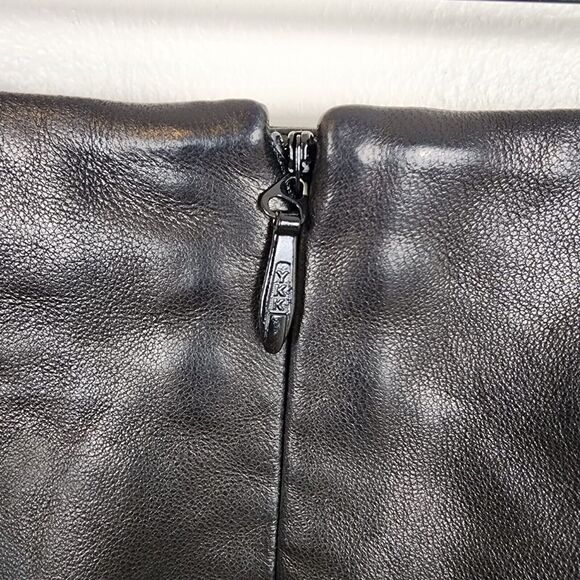 MICHELLE MASON | Leather Mini Skirt With Slit Sz 4 Black Asymmetrical Zip Staple - Picture 7 of 13